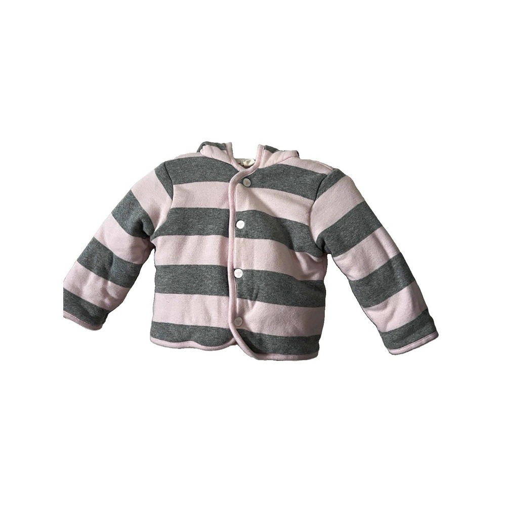 Burt's Bees Baby Hooded Snap Jacket 0-3 Months Pink/Gray Striped Cotton